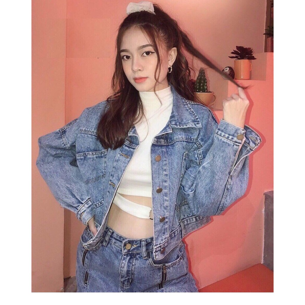 ÁO KHOÁC JEAN NỮ 4 CÚC SAU LƯNG (XANH JEAN) CROPTOP SIÊU HOT 1443