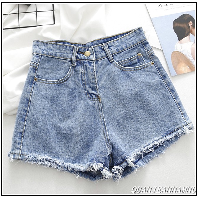 Quần short jean nữ xanh nhạt trơn tua lai mẫu mới s$#g-3