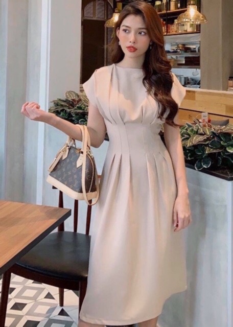 [HCM]Đầm đỏ tay con xếp li eo (kèm hình thật)