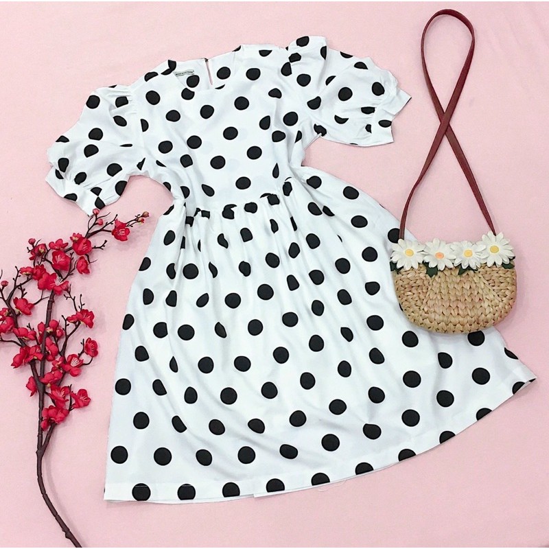 [HCM]Đầm babydoll bi đen (kèm hình thật)