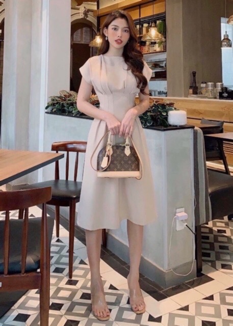 [HCM]Đầm đỏ tay con xếp li eo (kèm hình thật)