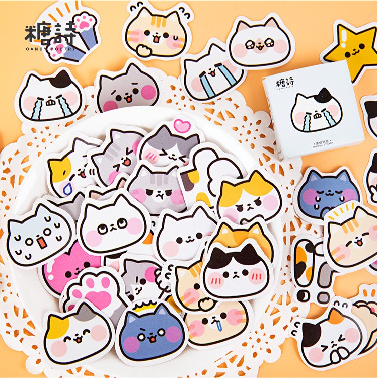 Bộ sticker/ Hình dán Họa Tiết Mèo Cute (45 Hình)