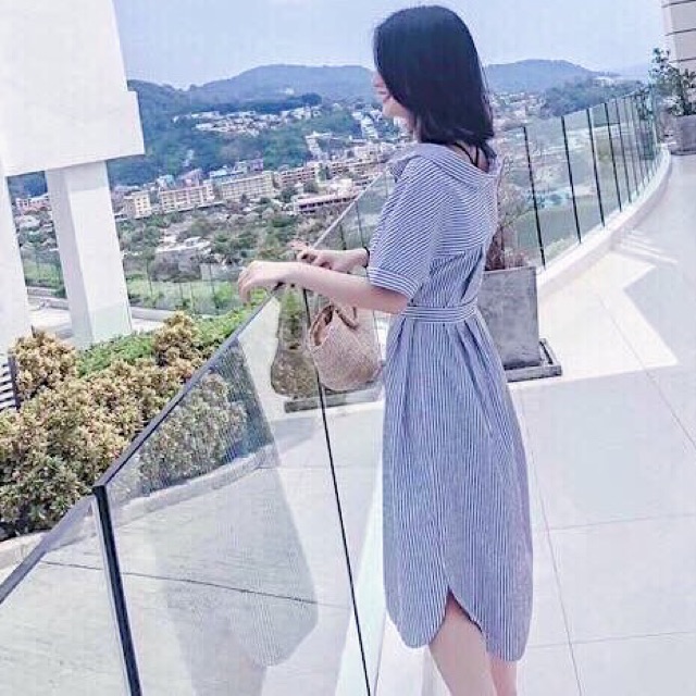 [HCM][Mã FATHANG5 giảm 10K đơn 50K] Đầm sơ mi sọc v2 - form lớn (kèm hình thật)