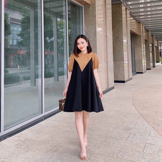 Đầm đen phối nâu v2 (kèm hình thật)