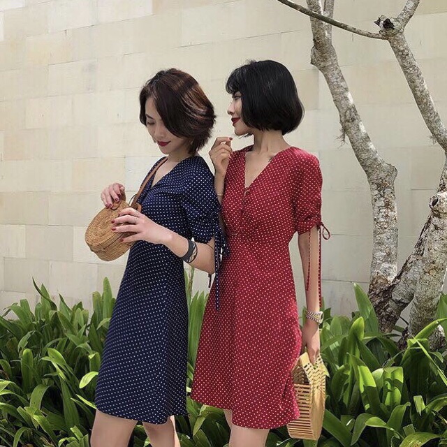 Đầm bi xoè 2 màu (kèm hình thật)