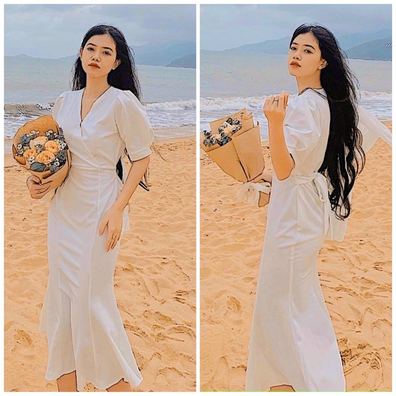 [HCM]Đầm trắng đuôi cá form dài (kèm hình thật)