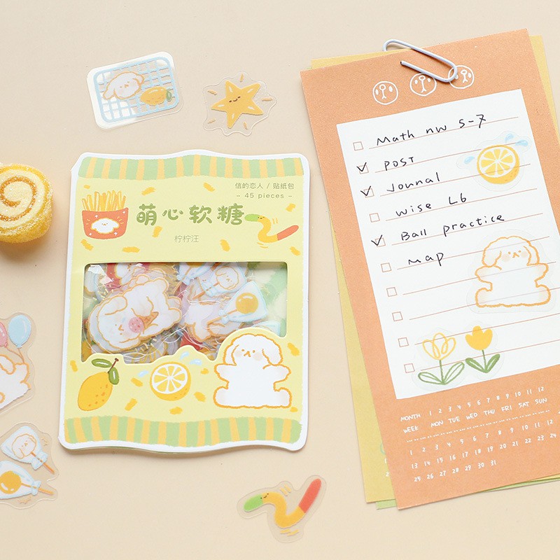Bộ sticker/ Hình dán Họa Tiết Dễ Thương (45 Hình)