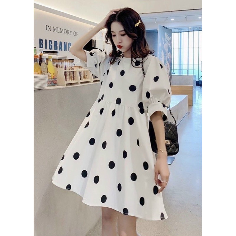 [HCM]Đầm babydoll bi đen (kèm hình thật)