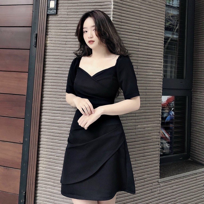 [HCM]Đầm cổ V xếp li eo 3 màu