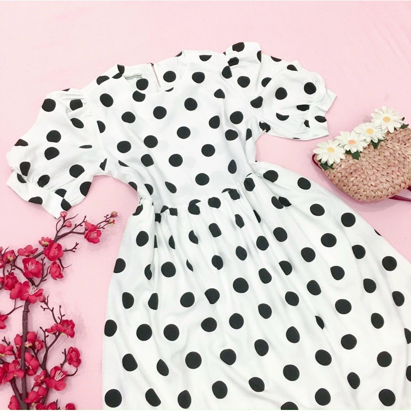 [HCM]Đầm babydoll bi đen (kèm hình thật)