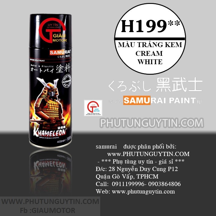 [HCM]H199 _ Sơn xit Samurai H199 màu trắng kem