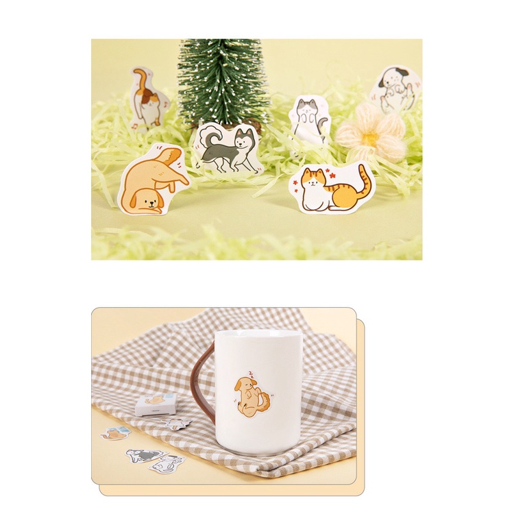 Bộ sticker/ Hình dán Hình Cún và Mèo Lười (45 Hình)