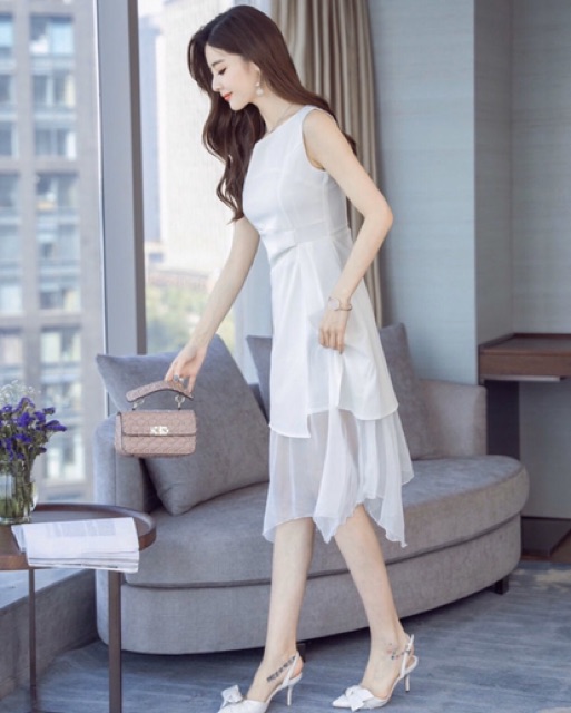 [HCM]Đầm trắng phối voan (kèm hình thật)