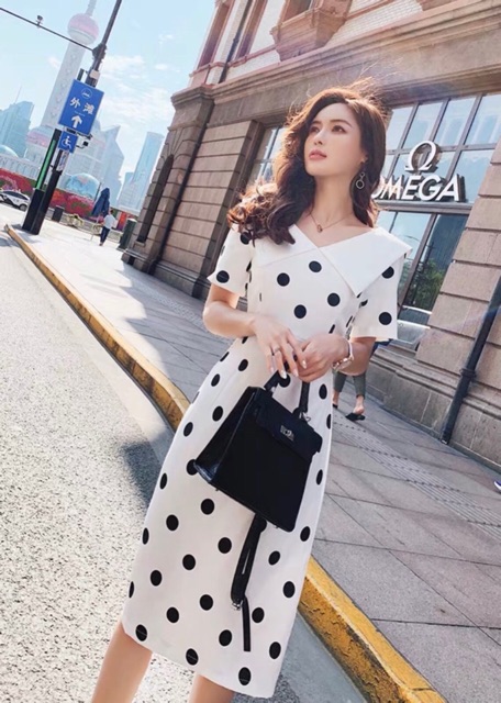 [HCM]Đầm bi đen cổ trắng (kèm hình thật)