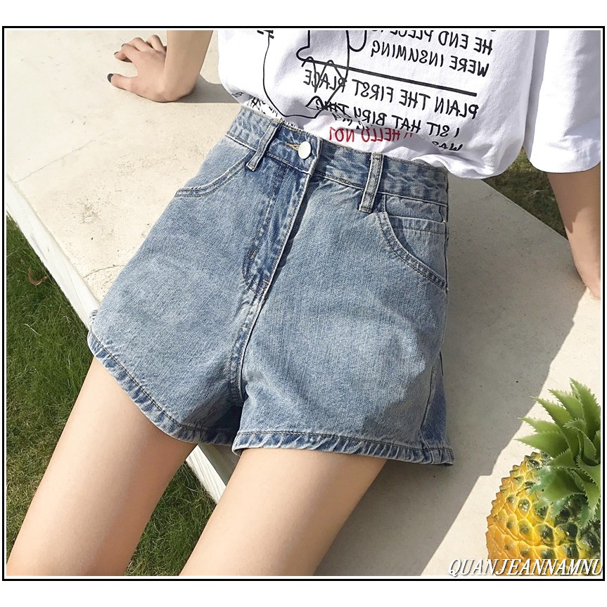 Quần short jean nữ trơn xanh vừa mẫu mới sjt&r012