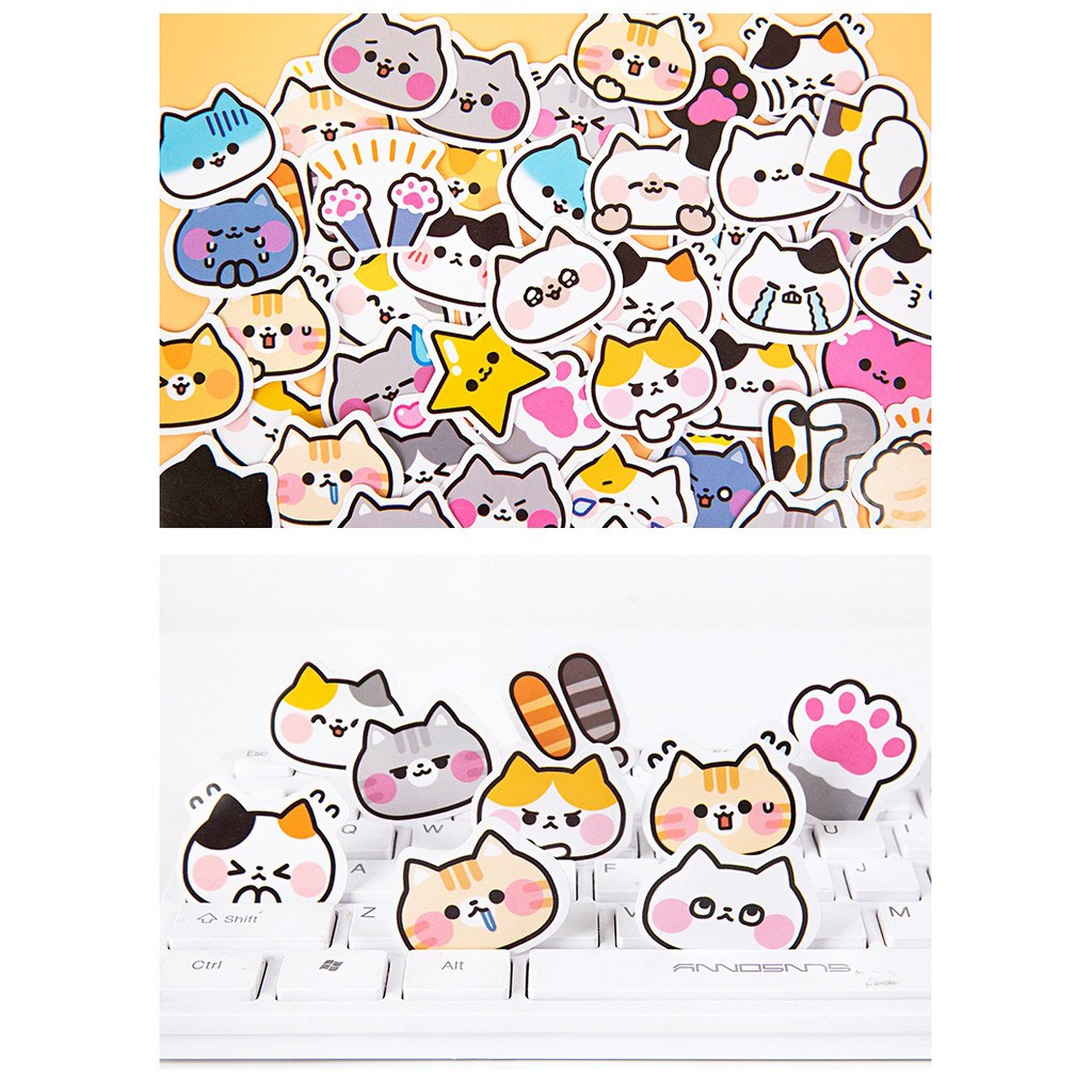 Bộ sticker/ Hình dán Họa Tiết Mèo Cute (45 Hình)