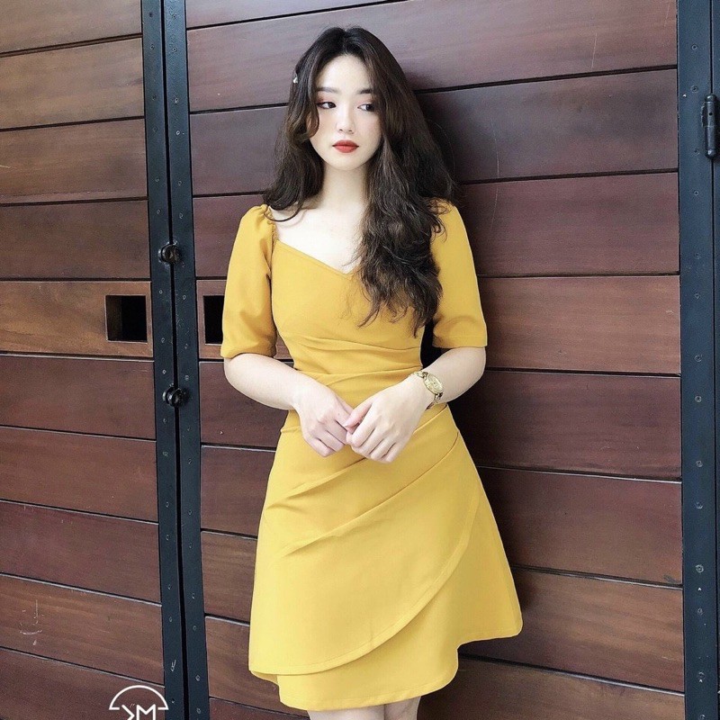 [HCM]Đầm cổ V xếp li eo 3 màu