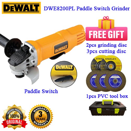 DEWALT DWE8200PL 4" (850W) PADDLE SWITCH ANGLE GRINDER MESIN GRINDER (safety lock switch) Safety