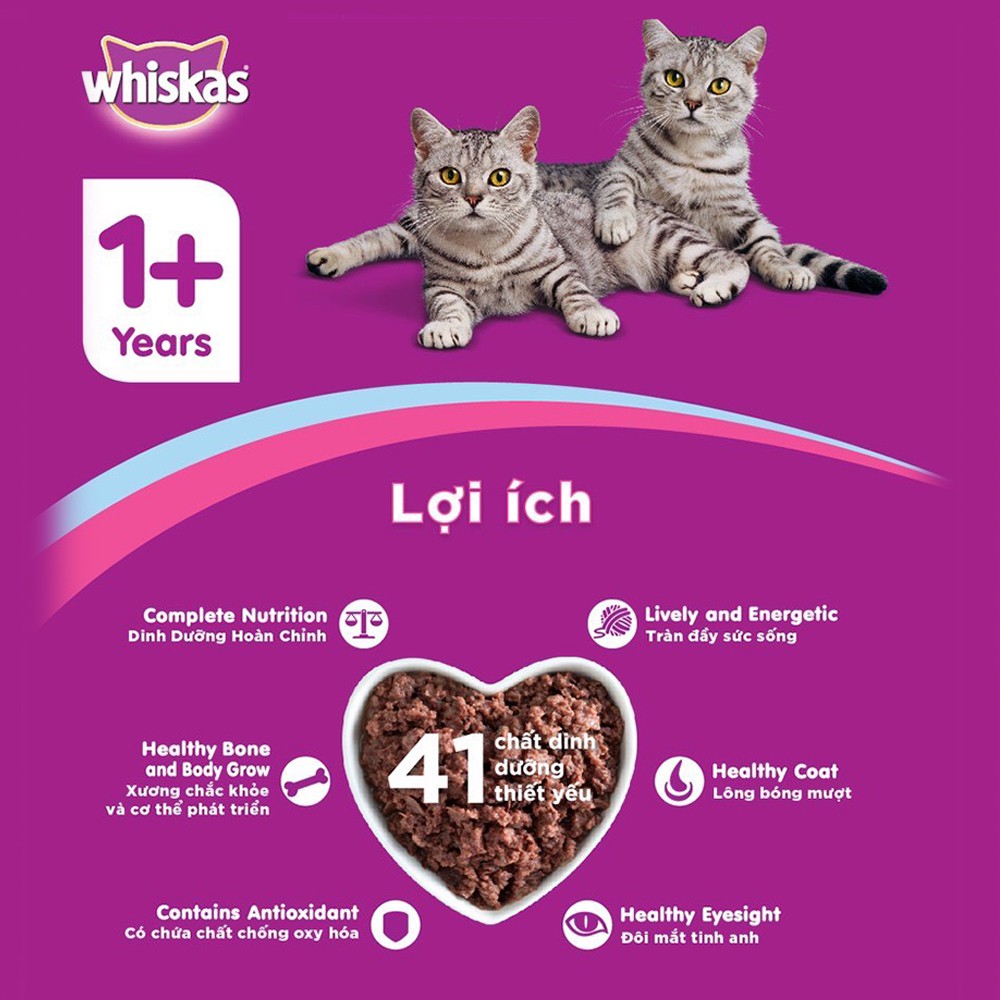 [Hoàn Tiền 10%] Pate whiskas cho mèo mọi lứa tuổi gói 85gr đủ vị