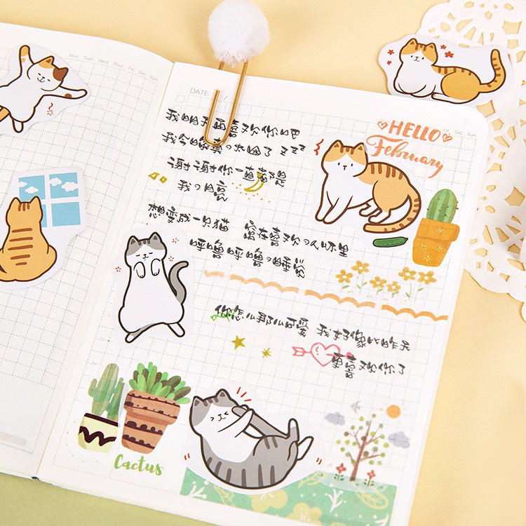 Bộ sticker/ Hình dán Hình Cún và Mèo Lười (45 Hình)