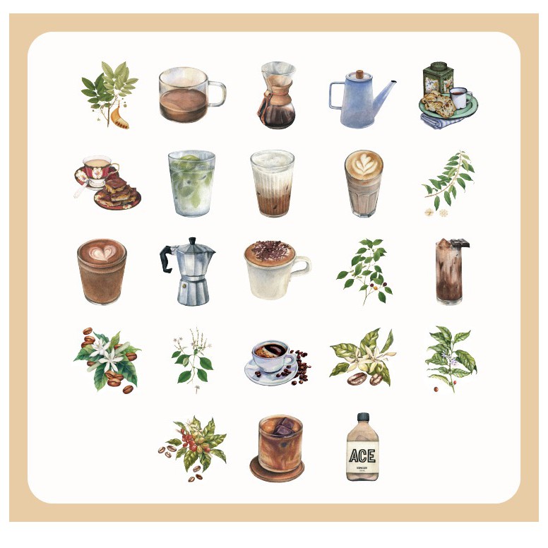 Bộ sticker/ Hình dán Các Loại Coffee (46 Hình)
