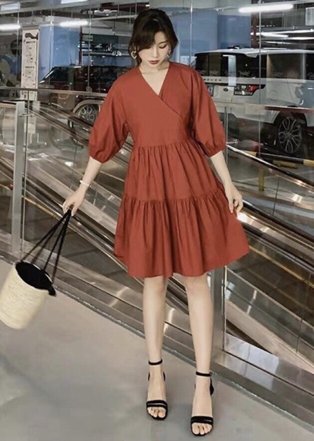 [HCM]Đầm cổ V tay lỡ 2 màu (kèm hình thật)
