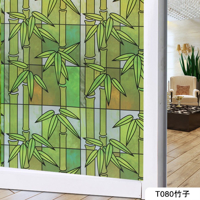 Decal dán kính khổ 45cm trúc xanh cổ điển keo sẵn bóc dán