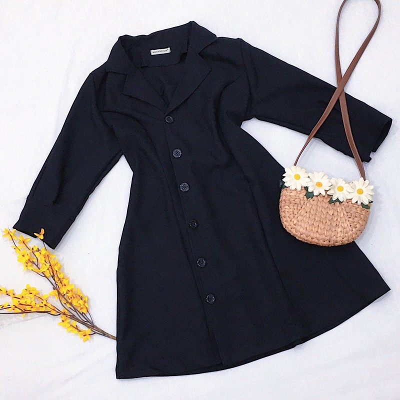 [HCM]Đầm cổ vest TAY LỠ 2 màu (kèm hình thật)