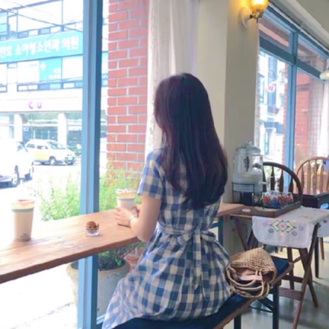 [HCM]Đầm caro xanh form dài (kèm hình thật)