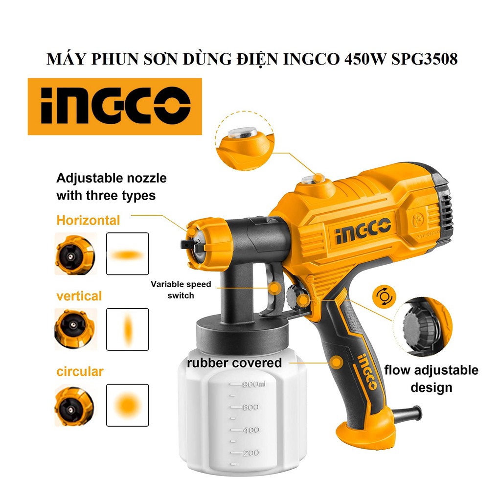 Súng phun sơn 450w ingco spg3508 máy cầm tay phun sơn