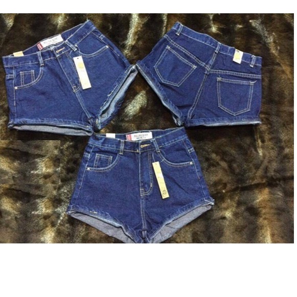 Quần short jean nữ trơn xanh đậm cao cấp q6536