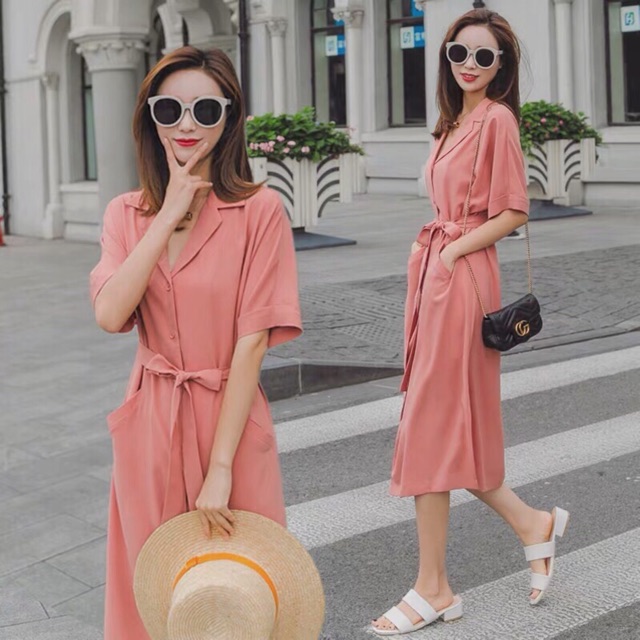 [HCM]Đầm SM HỒNG 2 túi - form to (kèm hình thật)