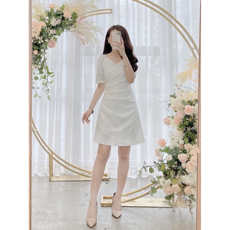 [HCM]Đầm cổ V xếp li eo 3 màu