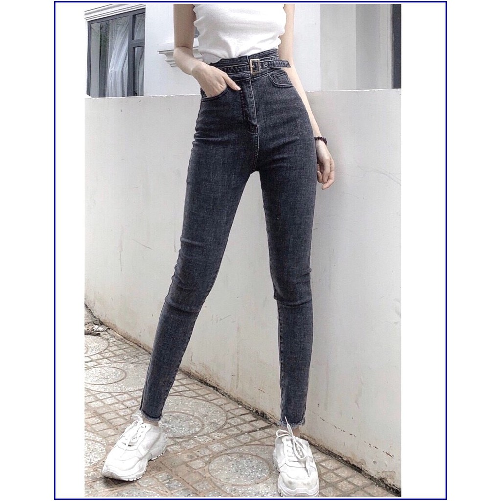 Quần jean nữ lưng cao kèm thắt lưng như hình đai to mẫu mới nhất pshop331