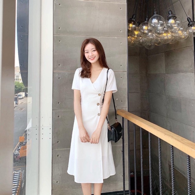 [HCM]Đầm trắng nút dừa (kèm hình thật)