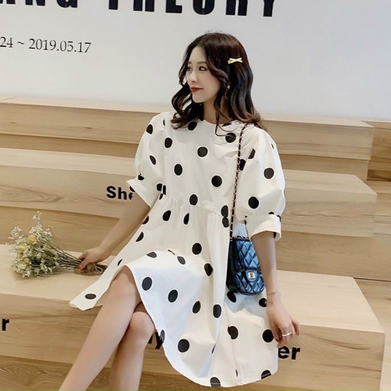 [HCM]Đầm babydoll bi đen (kèm hình thật)