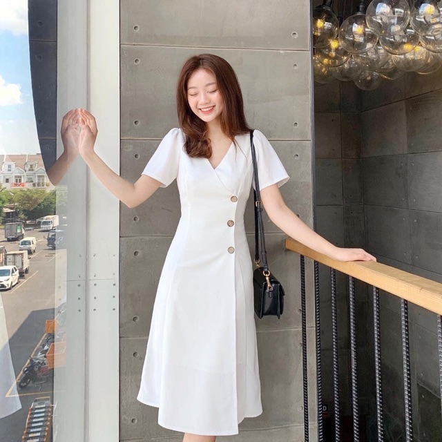 [HCM]Đầm trắng nút dừa (kèm hình thật)