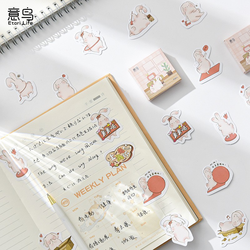 Bộ sticker/ Hình dán Hình Thỏ Hồng (45 Hình)
