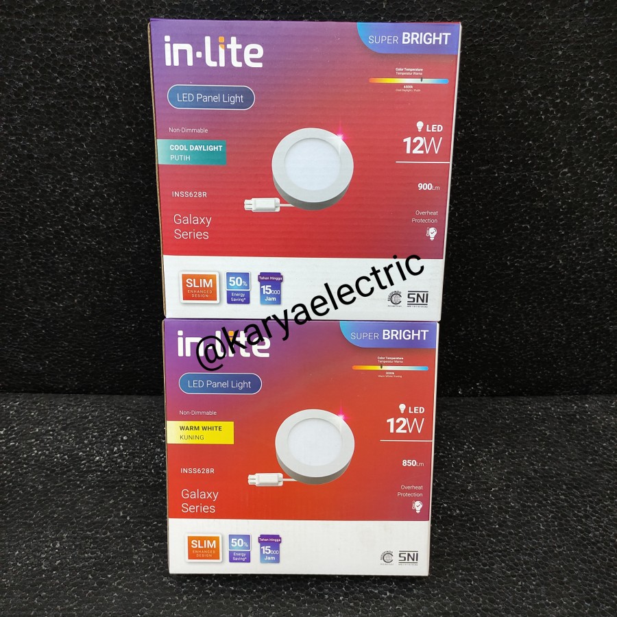 LAMPU PANEL LED DOWNLIGHT INLITE IN LITE 12WATT BULAT OUTBOW PUTIH ...