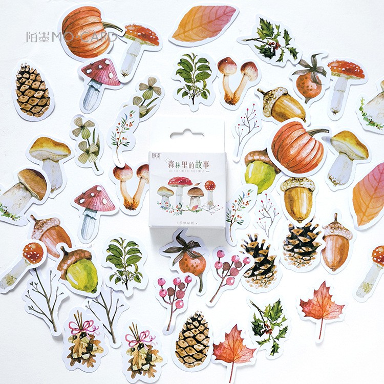 Bộ sticker/ hình dán hình nấm & lá cây khô