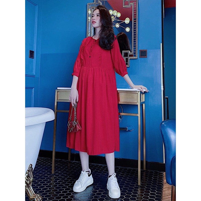 [HCM]Babydoll đỏ form dài (kèm hình thật)