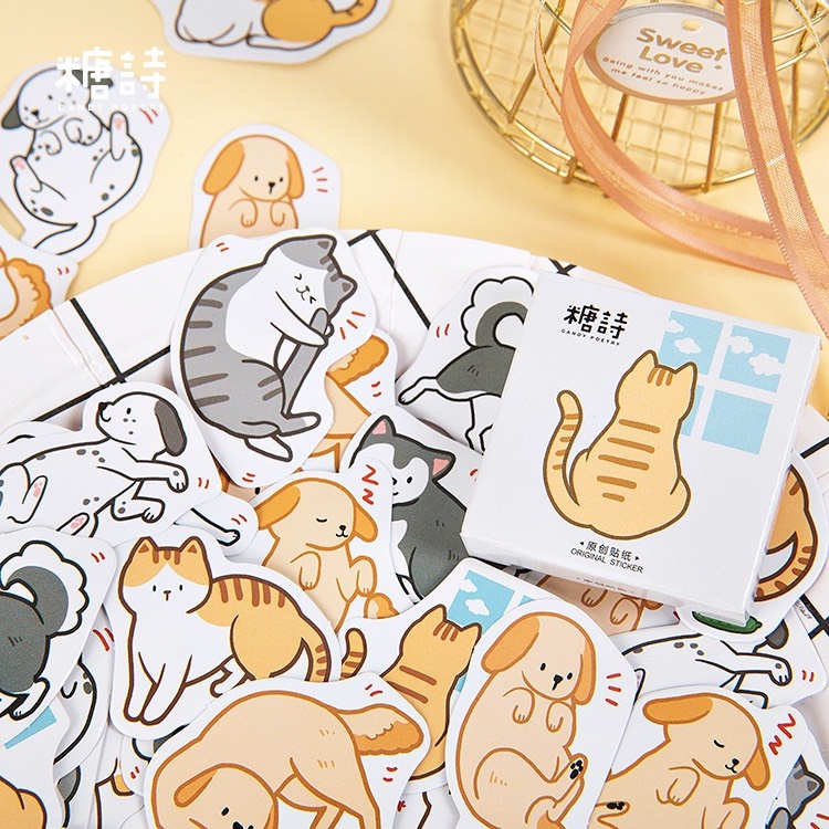 Bộ sticker/ Hình dán Hình Cún và Mèo Lười
