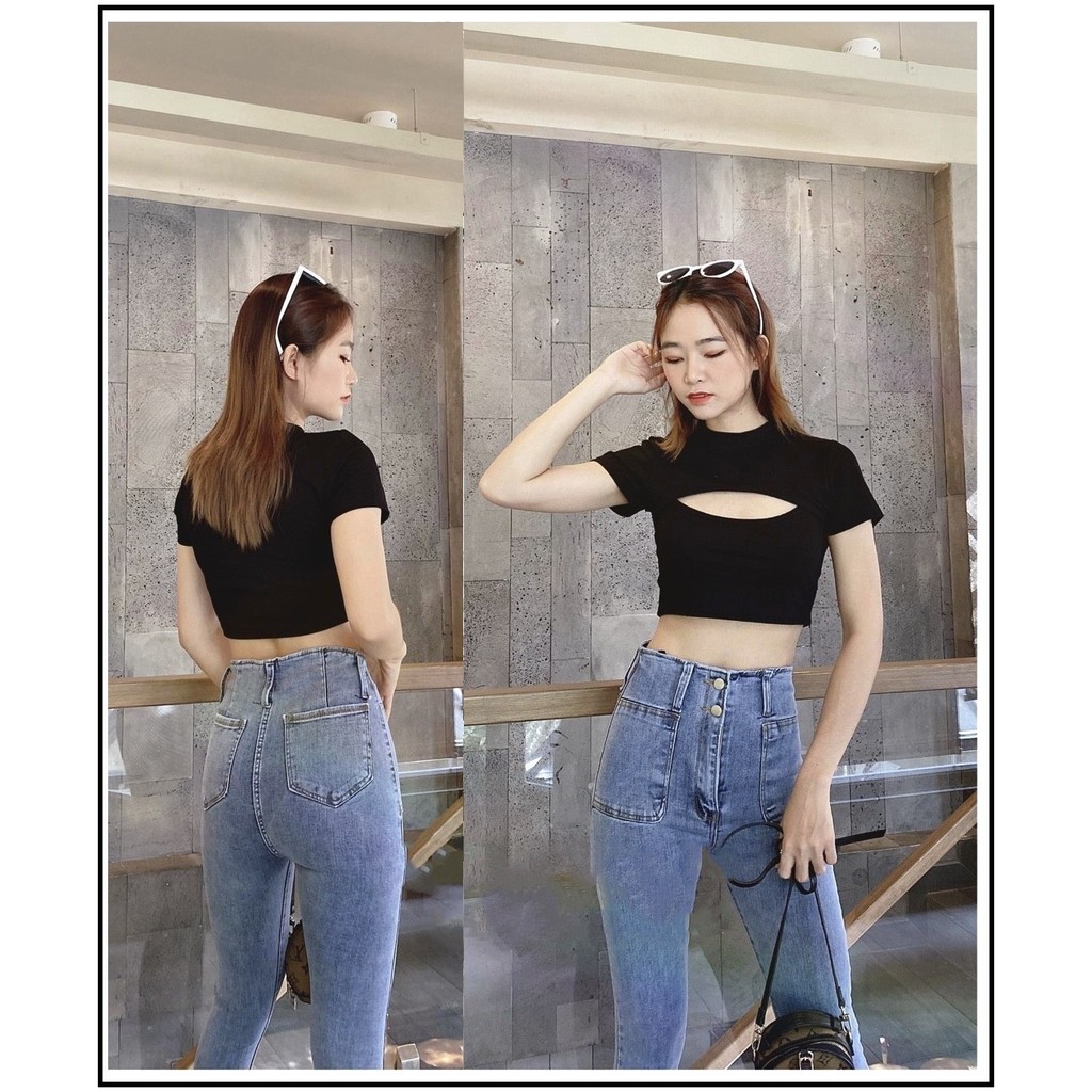 Quần jean nữ lưng cao túi trước 2 cúc + 2 túi bầu chất jean giãn tốt 01/22-1