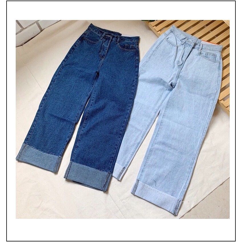 Quần jean nữ baggy loe xanh đậm - nhạt thời trang lửng htrol 233-19