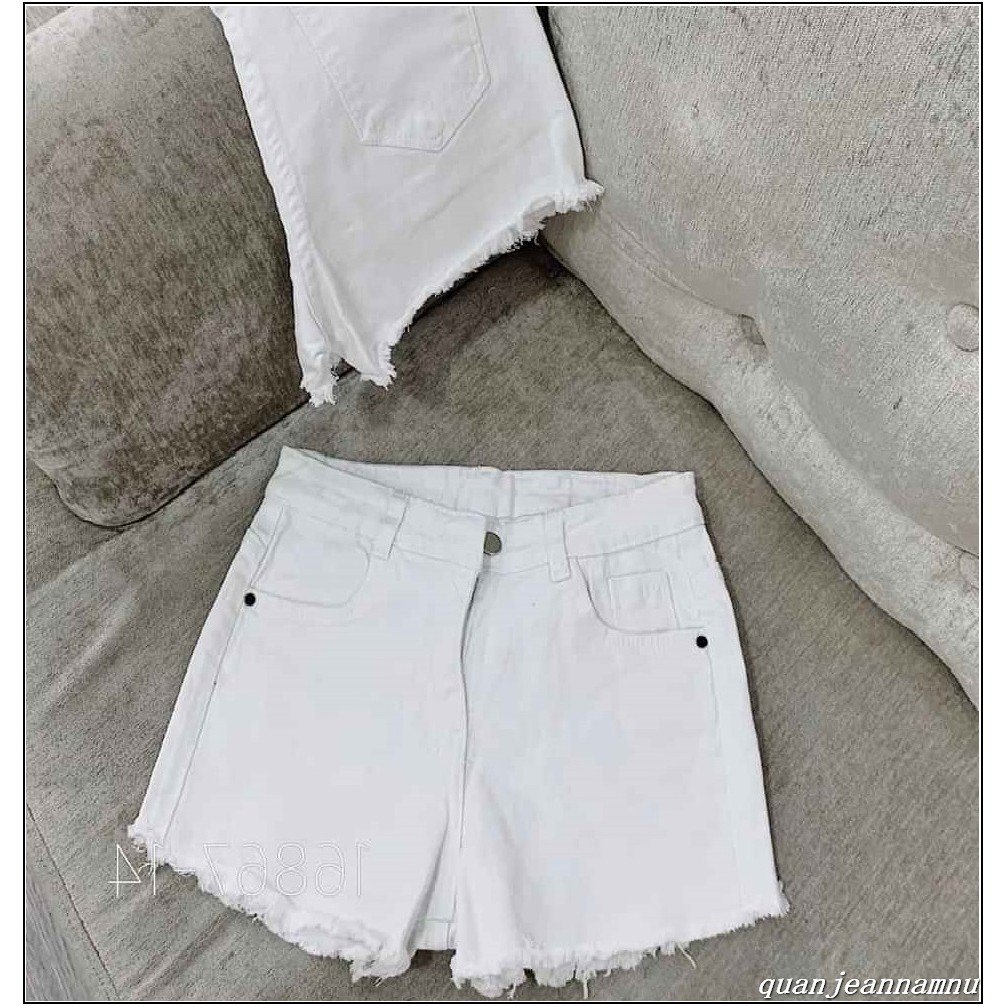 Quần short jean nữ trắng trơn tua lai thời trang ttt4