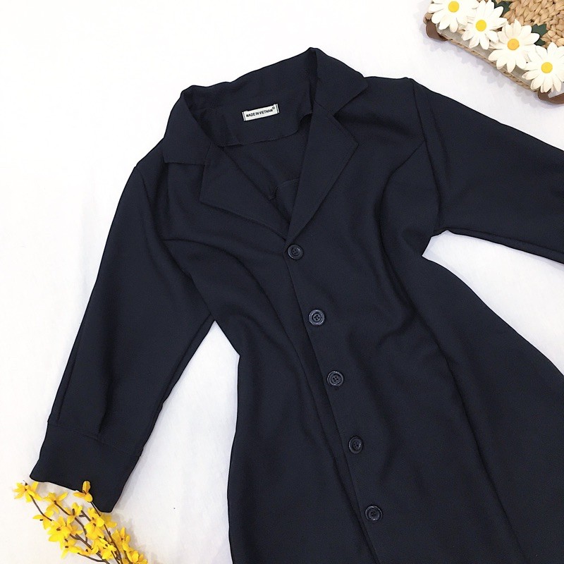 [HCM]Đầm cổ vest TAY LỠ 2 màu (kèm hình thật)