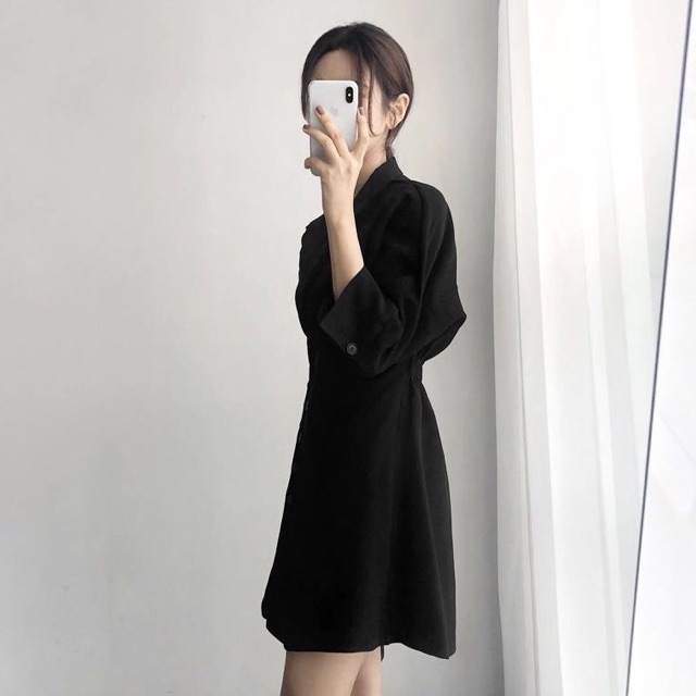 [HCM]Đầm cổ vest TAY LỠ 2 màu (kèm hình thật)