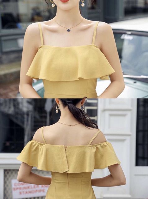 [HCM]Đầm vàng nhạt 2 dây freesize dưới 45kg (kèm hình thật)