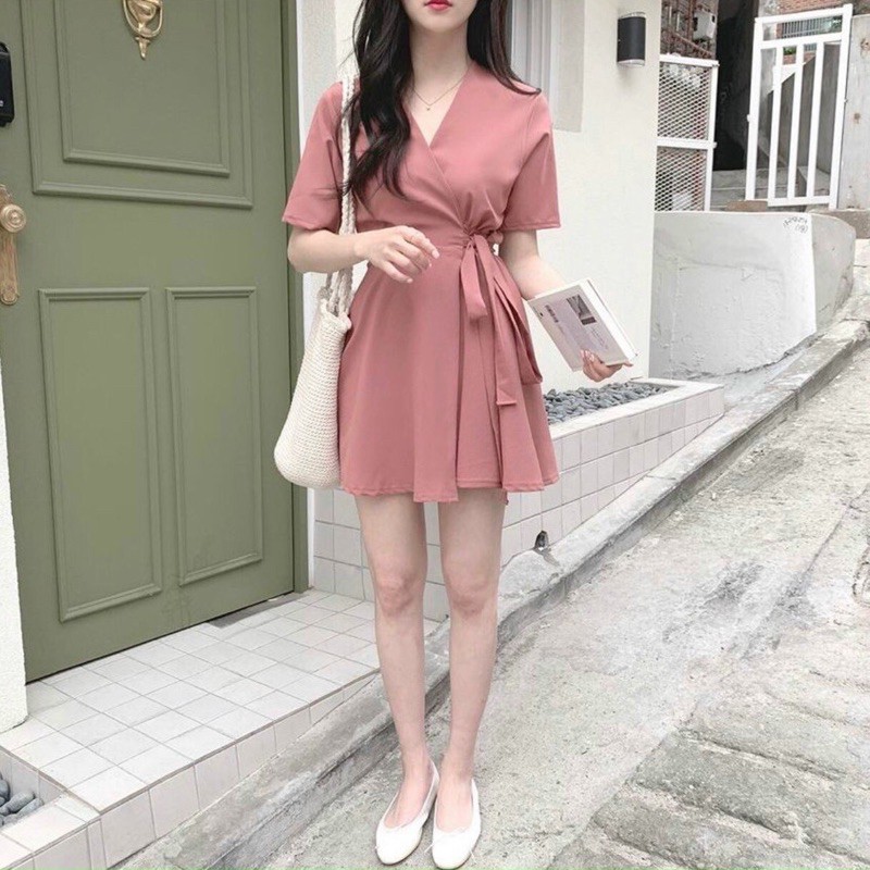 [HCM][Mã FATHANG5 giảm 10K đơn 50K] Đầm đắp tà thắt eo 2 màu