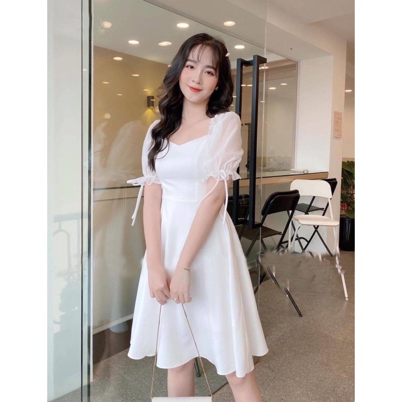 [HCM]Đầm trắng tay bo v2 (kèm hình thật)